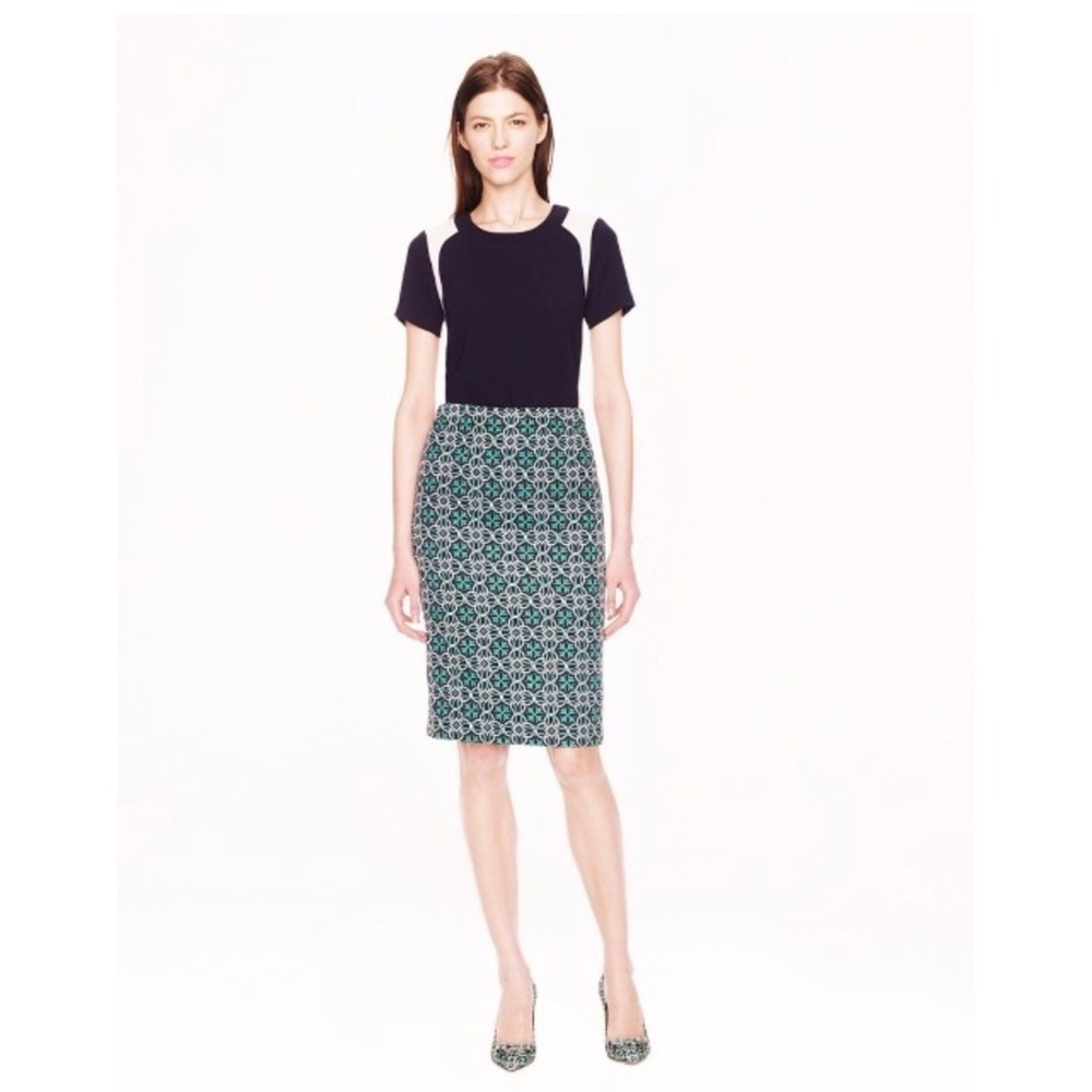 J. Crew Lattice Medallion Celtic Link High Waist Pencil Skirt Size 6 NWT Classic
